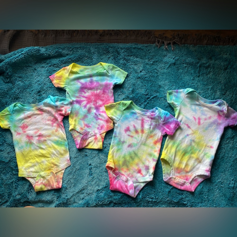 6-9 month handmade Colorful Tie-Dye Baby Onesies organic material